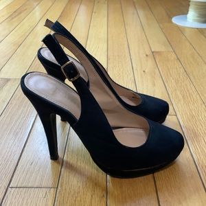 Black suede sling back heels
